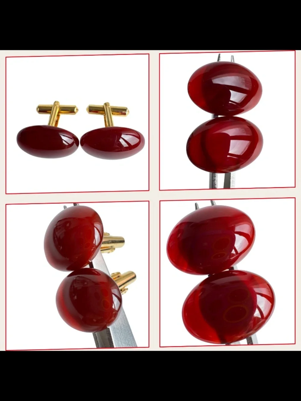 Vintage Red Oval Cufflinks Lot 5 Pairs Cabochon Mens Formal Jewelry Groom Gift